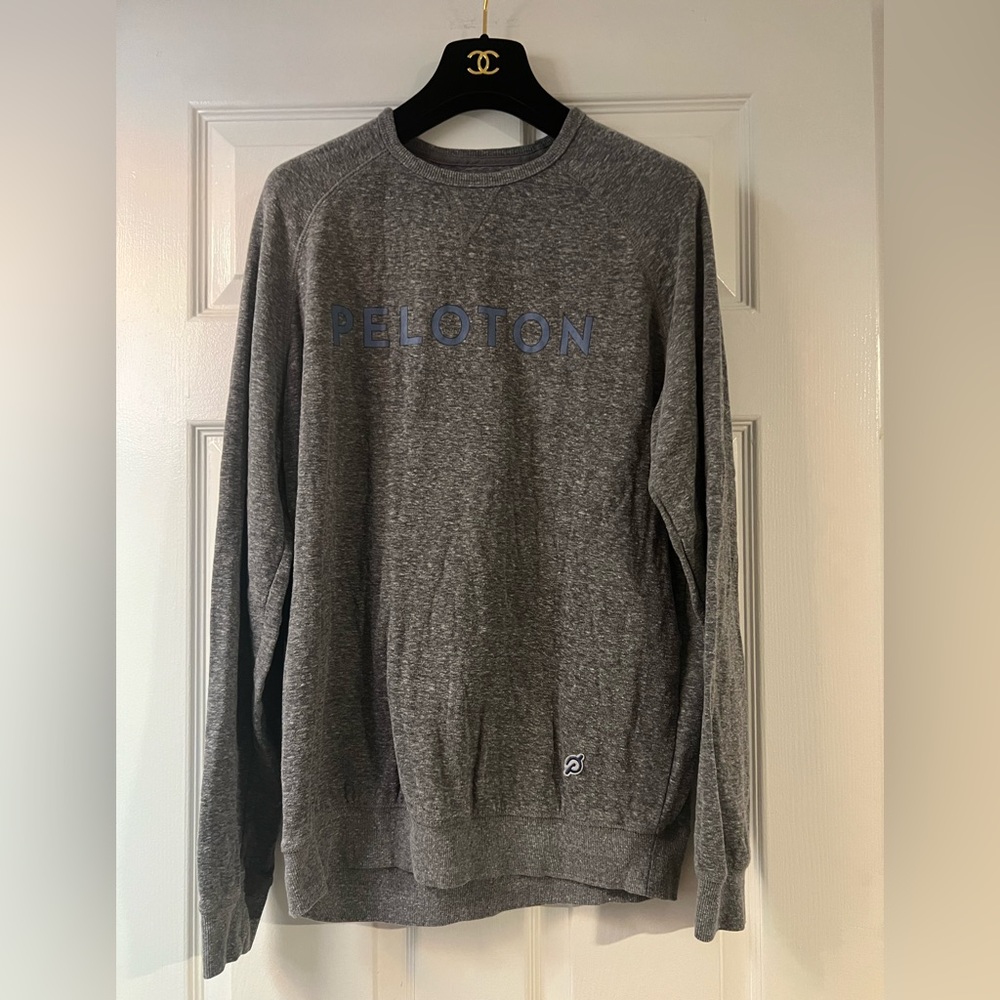 Peloton Cotton Grey with blue Peloton spell out Men's Sweatshirt Size MED EUC